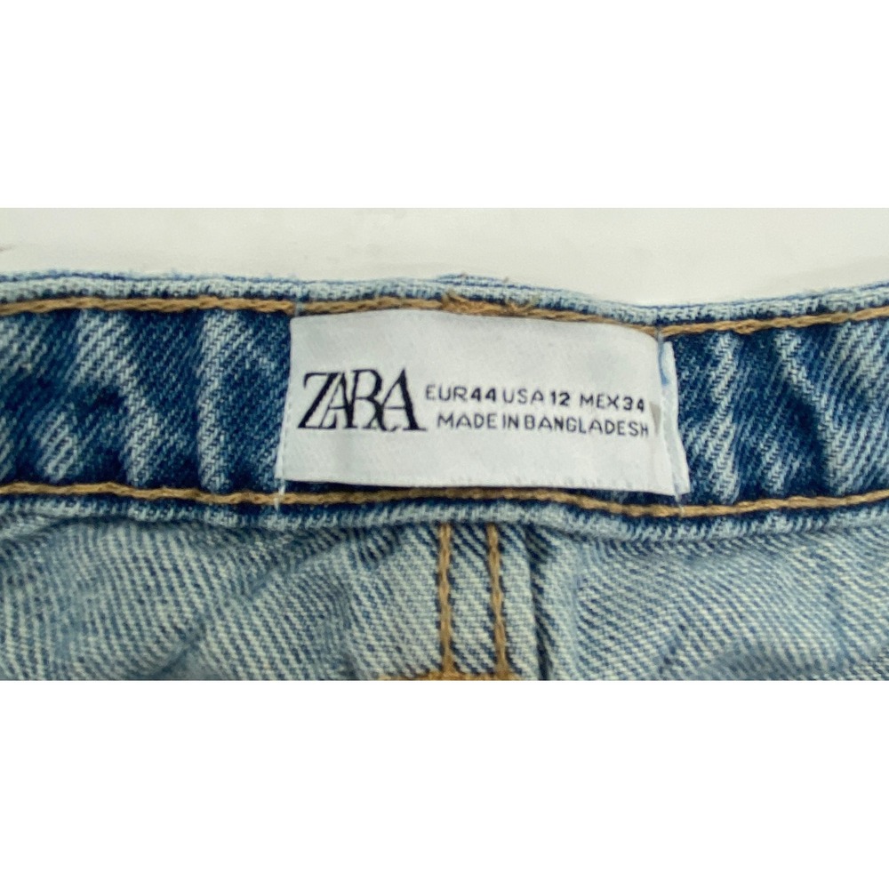 Zara‎ Womens High Rise Distressed Denim Shorts Medium Wash Button Fly Size 12 - Picture 3 of 9